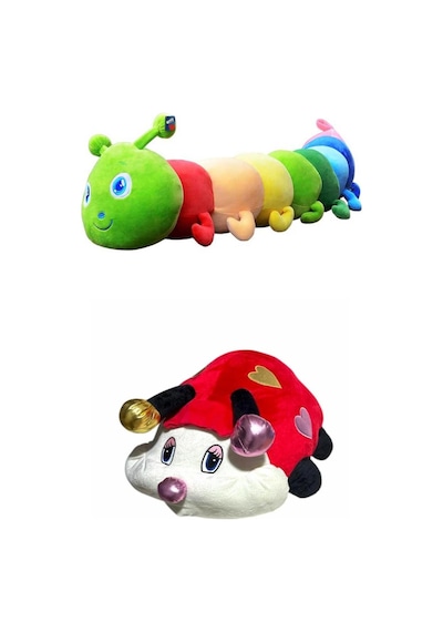 Peluş Büyük Boy Peluş Uyku Arkadaşı Seti 75 Cm Tırtıl Yastık Ve 65 Cm Uğur Böceği Yastık