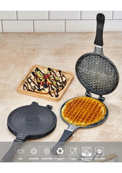Döküm Granit Waffle Tavası Bakalit Saplı Siyah