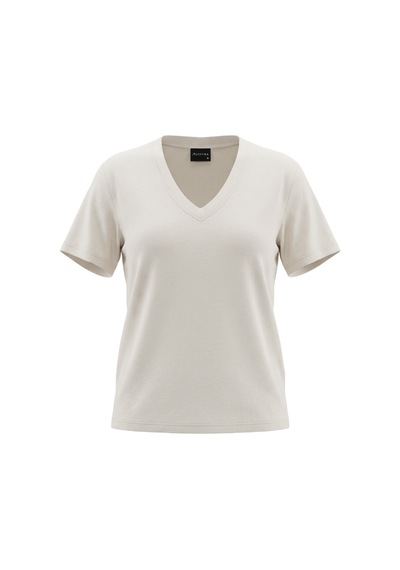 Goffra Kadın Vision V Yaka Premium Kalite Yoğun Dokulu Pamuklu T-shirt Krem W102-r0220-02