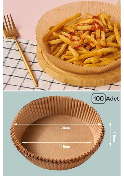 50 Adet Air Fryer Pişirme Kağıdı Tek Kullanımlık Yağ Geçirmez Yapışmaz Yuvarlak Tabak Model