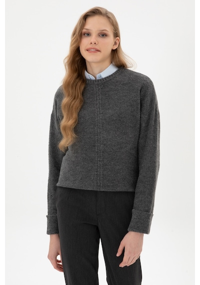 U.S. Polo Assn. Kadın Antrasit Melanj Bisiklet Yaka Kazak 50307879-VR081
