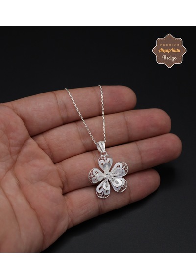 Çiçek Model 925 Ayar Saf Gümüş Telkari Kadın Kolye 201024649 Gümüş