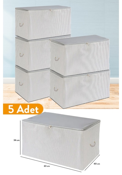 Serstil 5 Adet - Orta Boy Antrasit Çizgili Hurç 63 X 40 X 34 Cm Gri