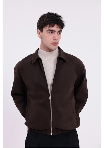Mero Life Erkek Basic Old Money Fermuarlı Oversize Mevsimlik Polo Yaka Gabardin Kumaş Kahverengi Ceket Mero Life Erkek Basic Old Money Fermuarlı Oversize Mevsimlik Polo Yaka Gabardin Kumaş Kahverengi Ceket