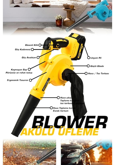 Assur ASR842 21V Çift Akü Hava Üfleme Sarı