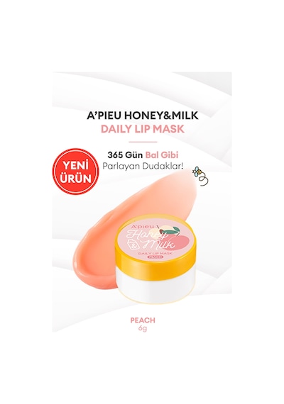 Bal Ve Süt Özlü Besleyici Nemlendirici Dudak Maskesi A'pıeu Honey & Milk Daily Lip Mask Peach 07061289