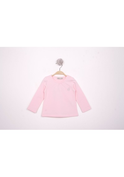 Toontoy Kids Toontoy Kız Bebek Baskılı Bisiklet Yaka Uzun Kollu Tişört Açık Pembe