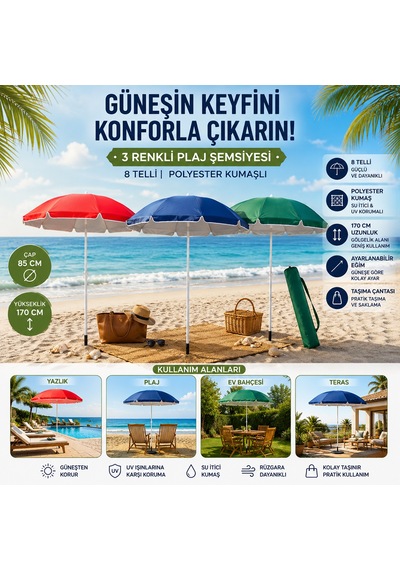 Diyarı Fırsat Tek Renk Plaj Şemsiyesi 170 Cm Saplı 85x85 Cm 24'lü Paket Diğer