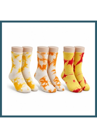 Bezos Unisex Batik Desenli Çorap 3'lü Set Pamuklu Renkli Uzun Soket Dikişsiz Nefes Alan Günlük Spor Çorabı Ob Çok  Renkli