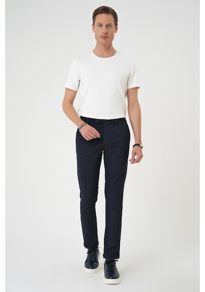 Efor Comfort Fit Beli Lastikli Pötikareli Casual Lacivert 2 Pantolon P 1149 Lacivert