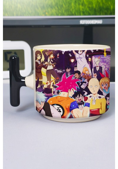 Death Parade Anime Baskılı Seramik Lüks Kupa 1 Adet T Şeklinde Özel Siyah Kulp Dalga Kulp V2t Çok Renkli