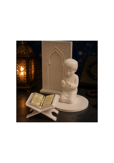 Ayetel Kürsi Ve Bereket Dualı Rahle - Dua Eden Çocuklar Biblo Seti - İslami Dekoratif Süs