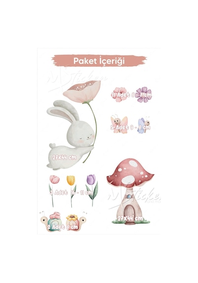 MSticker Sevimli Tavşan Ve Arkadaşları - Bahar Temalı Eğlenceli Çocuk Bebek Odası Sticker Seti
