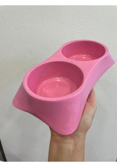 İkili Model Beton Kedi Köpek Mama Ve Su Kabı 24cm 12cm 5cm - Pembe