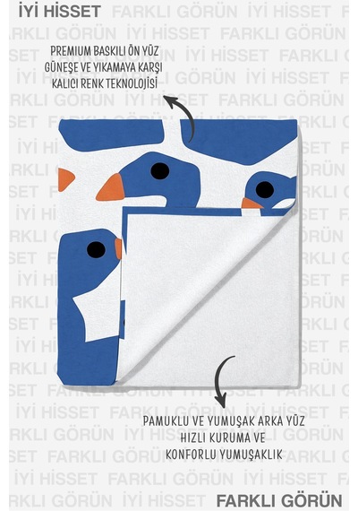 Kaz Figürlü Marine Plaj Havlusu - Modern Mavi Beyaz Nautical Hızlı Kuruyan Mikrofiber Havlu Çok Renkli