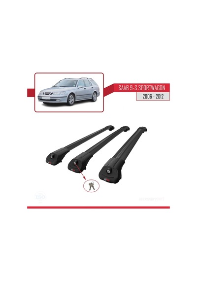 Saab 9-3 Sportwagon 2006-2012 Arası İle Uyumlu Ace-1 Ara Atkı Tavan Barı Siyah 3 Adet Bar