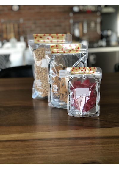 Kalp Desenli Kavanoz Görünümlü Kilitli Doypack Saklama Poşeti 3 Adet 1 Büyük-1 Orta-1 Büyük