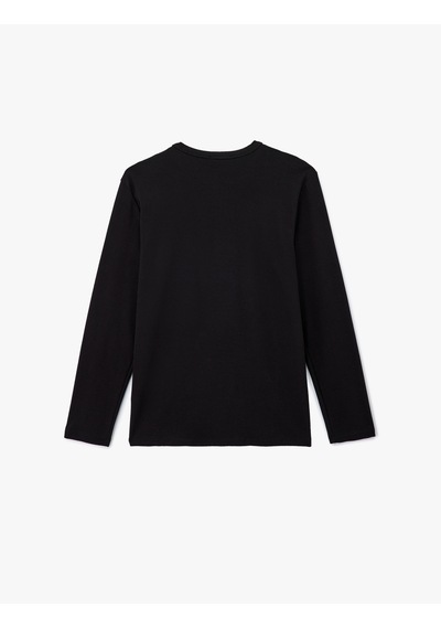 Koton Pamuklu Bisiklet Yaka Basic Slim Fit Uzun Kollu Tişört Siyah 6wam10109hk