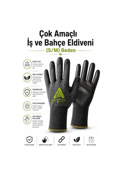 İş Ve Bahçe Eldiveni Çok Amaçlı Kaymaz Dayanıklı Nefes Alabilir Gri 1 Çift