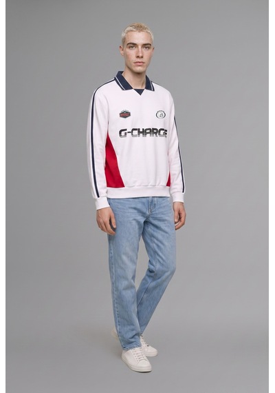 Defacto Boxy Fit Polo Yaka Uzun Kollu Baskılı Sweatshirt H4249ax26auer105 Ekru-er105