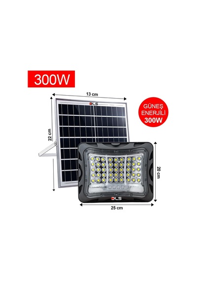 300w Güneş Enerjili Solar Led Projektör Harici Solar Panelli, 5 Metre Kablolu 502-300