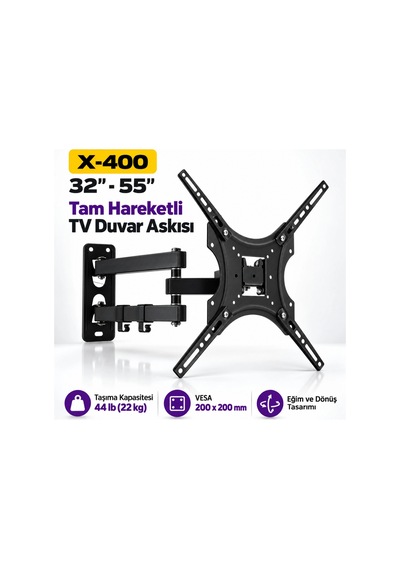 Shopytech Hareketli 32"-55" Tv Monitör Duvar Askı Aparatı 2 Kollu Tam Hareketli Max Vesa 400x400 22