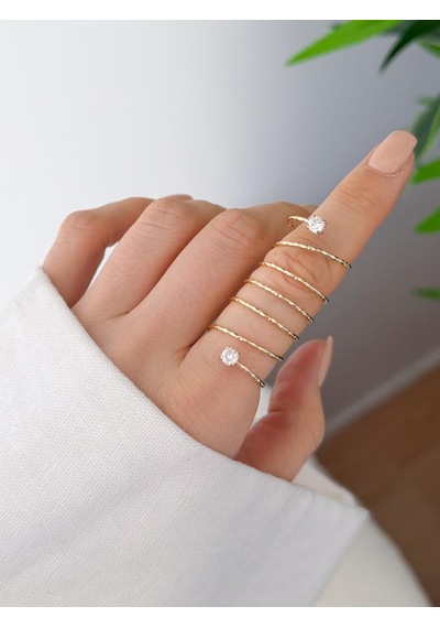 Çelik Spiral Taşlı Yüzük Ayarlanabilirdir Gold