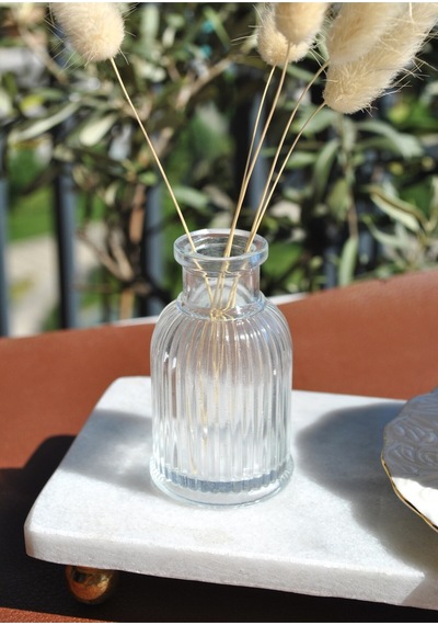 12 Adet Çizgili Mini Vazo 7,5 Cm Kahve Yanı Küçük Dekoratif Vazo 35 Ml Şeffaf