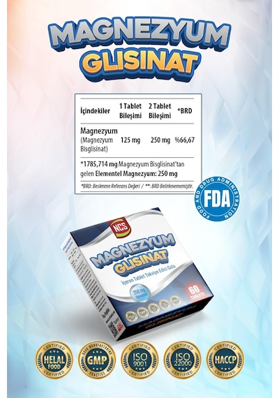 Ncs Magnezyum Glisinat 250 Mg Elementel 60 Tablet Bisgilisinat