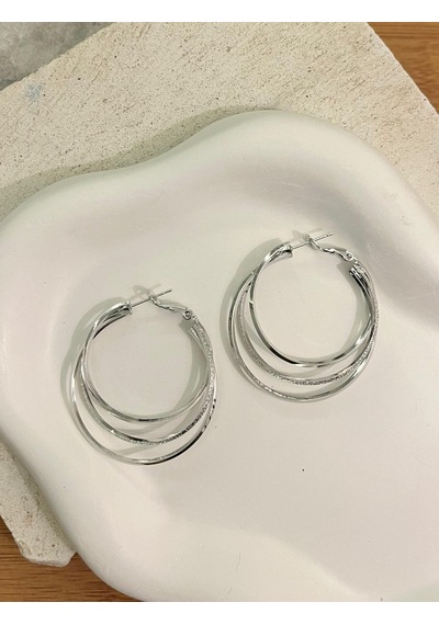 Üç Sıra Halka Silver Küpe Çok Renkli