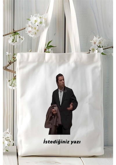 Art Hediye John Travolta Baskılı Bez Çanta Kişiye Özel Model 2 Çok Renkli