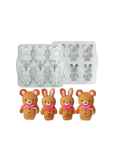 Ayıcık Ve Tavşan Şekilli Kek Sabun Mum Epoksi Ve Silikon Kalıp Ayı Ve Tavşan Bunnybear Kalıp Gri