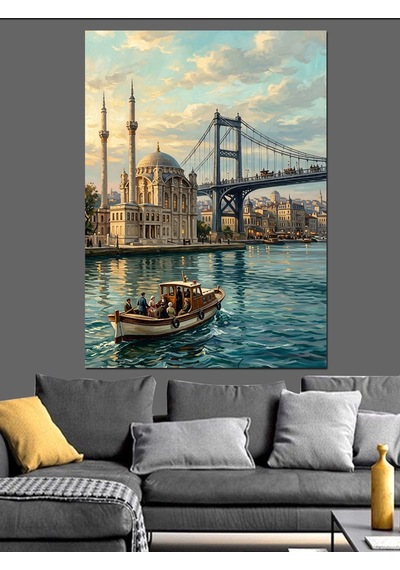 İstanbul Boğazı Ve Tarihi Camii Dekoratif Kanvas - Mdf Ahşap Tablo