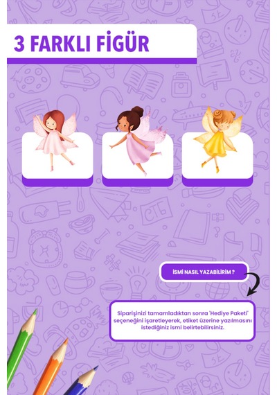 İsim Yazılabilir Sevimli Peri Kızları Temalı Okul Etiketi Kalem & Defter İçin 200 Adet Çoklu