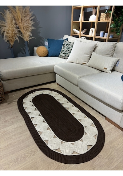 Mavaux Cookie Jüt Hasırlı El Örgüsü Kilim Kahverengi - Krem