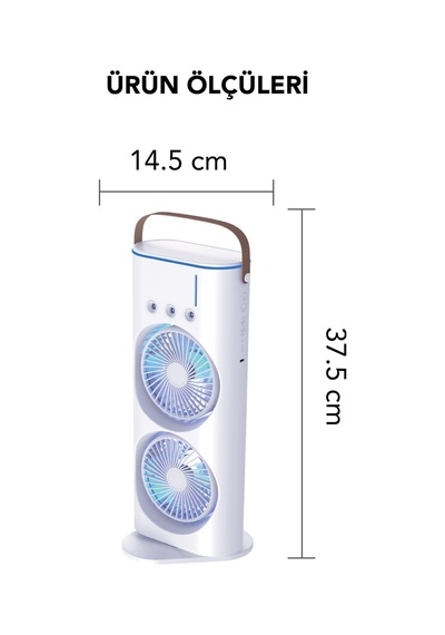 Masaüstü Vantilatör Taşınabilir Buzlu Su Spreyli Çift Katlı Fan Rgb Led Şarjlı Kumandalı 6000 Rpm