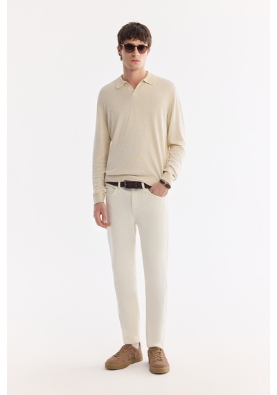 Avva Erkek Ekru Düz Yıkamalı Pamuklu Elastan Madrid Comfort Slim Fit Jean Pantolon A61y3508