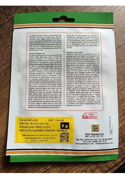Paşa Tohumculuk Patlıcan Tohumu Pala-49 5gr