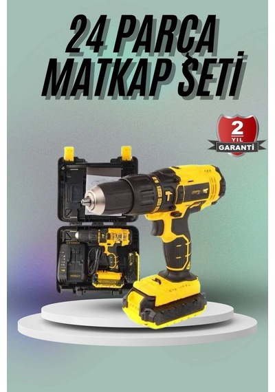 Mey İthalat Matkap Seti 24 Parça Çift Bataryalı Darbeli Led Işıklı Vidalama