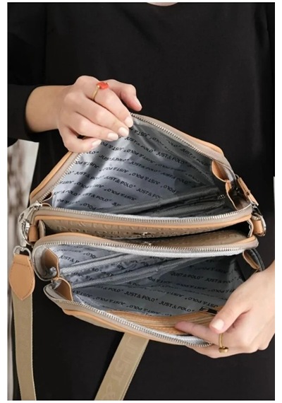 Just Polo Kadın Günlük Kullanıma Uygun Gofraj Baskılı Lüks Omuz Çantası Shoulder Bag Kum Taba