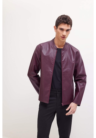 DeFacto Su İtici Slim Fit Dar Kesim Dik Yaka Fermuarlı Suni Deri Mont D8525AX25SPBR34