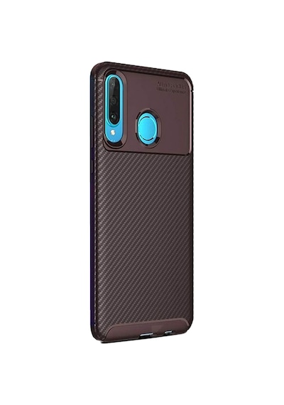 Huawei P30 Lite Karbon Desenli Negro Silikon Kılıf Kahverengi