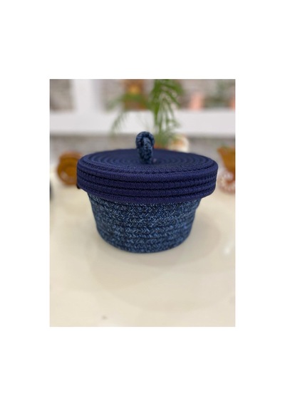 Hasır Jüt Sepet Oval Kapaklı Organizer Düzenleyici 30x20x10 Cm Kırçılmavi Kırçılmavi