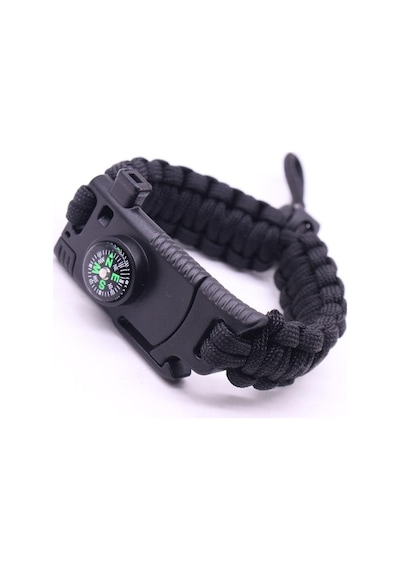 Paracord Survival Bileklik Bıçak Pusula Ateş Başlatıcı Magnezyum Siyah