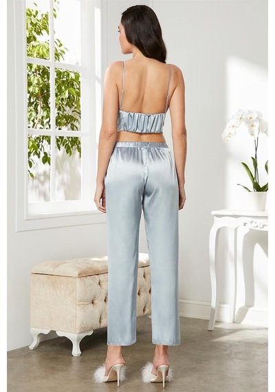Pierre Cardin 2075 Kadın Saten Sabahlıklı Pijama Takım-mist Mist