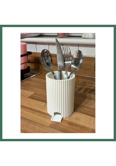 En-cag 3d Baskı Çizgili Kaşıklık Süzgeçli Kaşık Çatal Bıçak Tutucu Lavabo Kenarı Mutfak Gereç Kabı Beyaz 11 Cm Bss