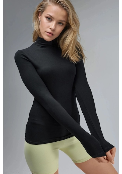 Hiccup Busem Slim Fit Yarım Balıkçı Yaka Bluz Siyah