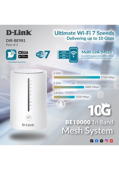 D-link Dır-be981 Kablosuz Be10000 Wi-fi 7 Tri- Band Mesh Router Kit 3'lü Paket