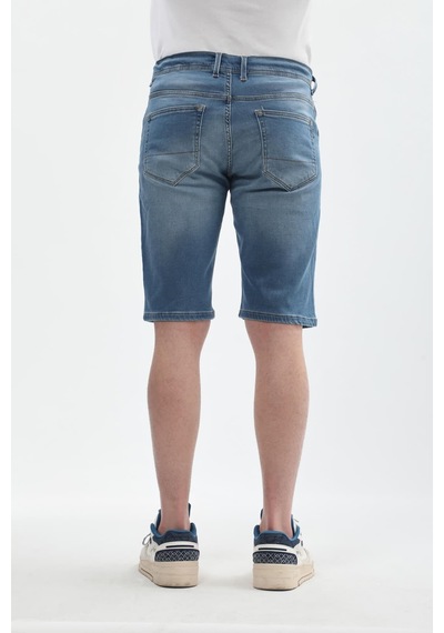 Banny Jeans Erkek Likralı Bağcıklı Jean Şort Mavi