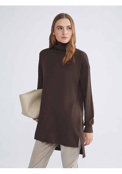 Lcw Everyday Kahverengi Balıkçı Yaka Oversize Kadın Tunik